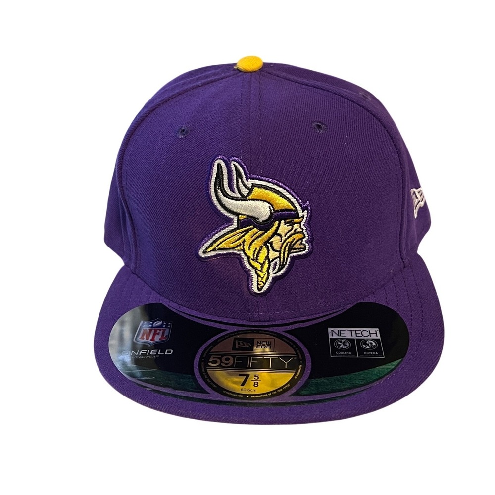 New Era Minnesota Vikings Hat Mens 7 5/8 Purple NFL On-Field 59FIFTY Fitted Cap